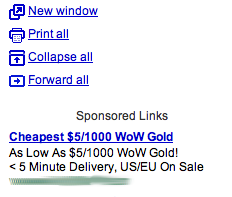 Gmail WoW gold ad