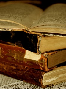 A stack of old books