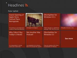 Windows 8 'Headlines', showing RSS feed headlines for my blog