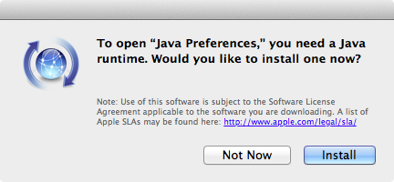 OS X offering to install a Java runtime