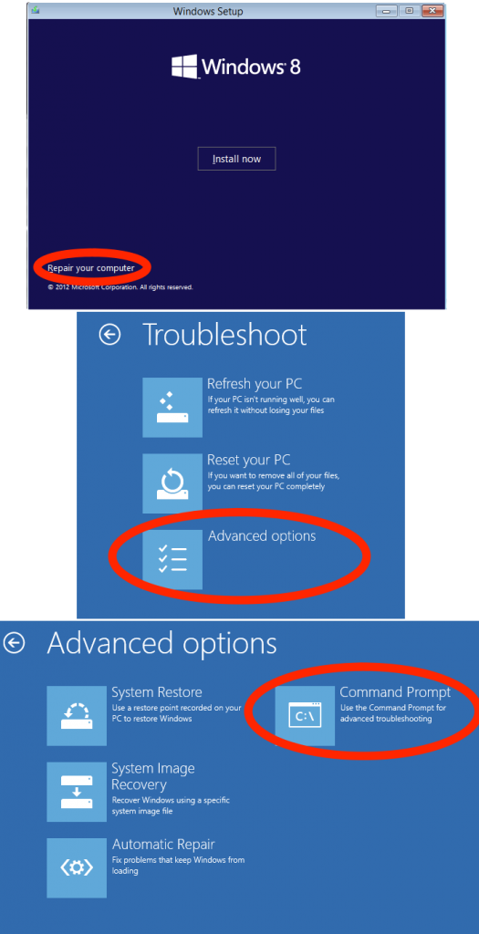 Windows 8 Command Prompt Startup Repair