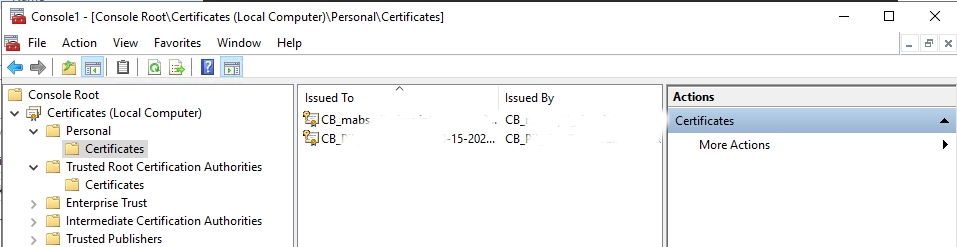 Removing stale MABS certificates from the Certificates snap-in