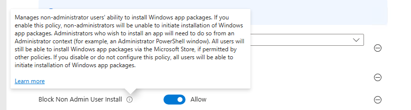 Screenshot of the option -- Block Non Admin User Install