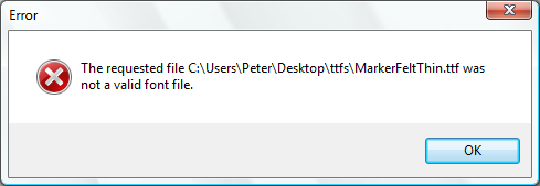 “The requested font was not a valid font file” error message